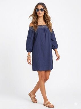 Anthro SHOSHANNA Sangah
Stretch Poplin Off The Shoulder Navy Dress size Medium